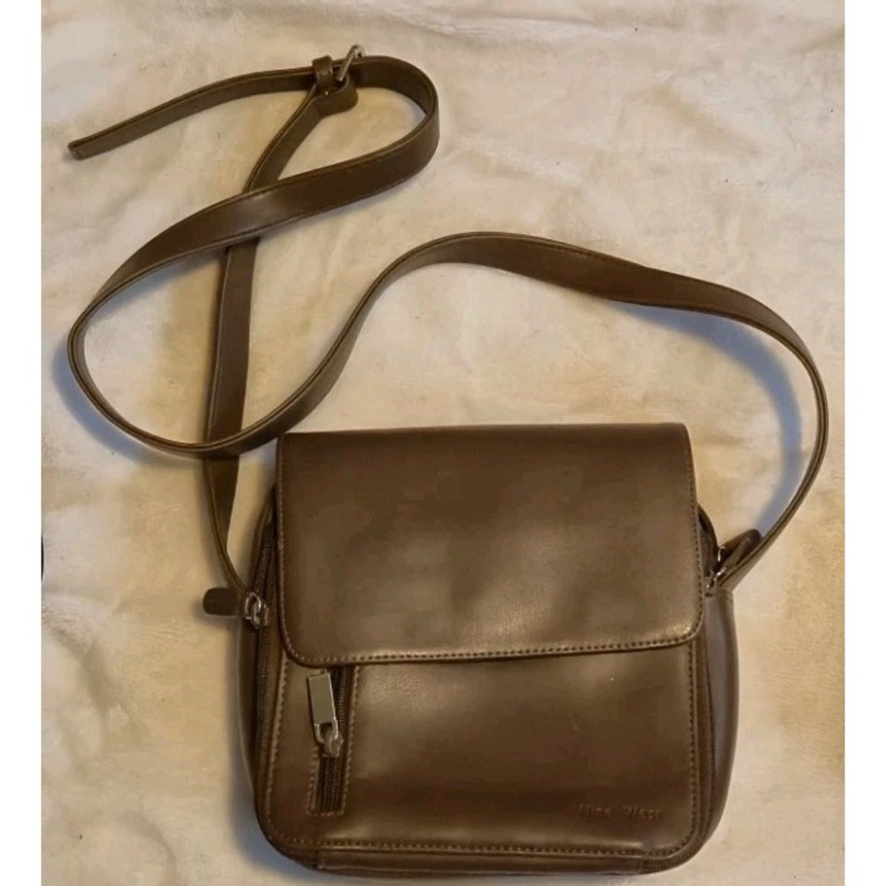 Nine‎ West Brown Crossbody Purse  Faux Leather Shoulder Bag Zip Pocket